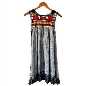 Chelsea & Violet dress boho embroidery knotted fringe sleeveless tent A-line